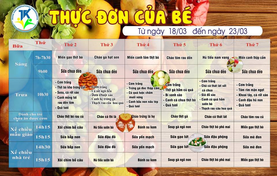 Thực đơn 18/3 đến 23/3 Thực đơn 18/3 đến 23/3