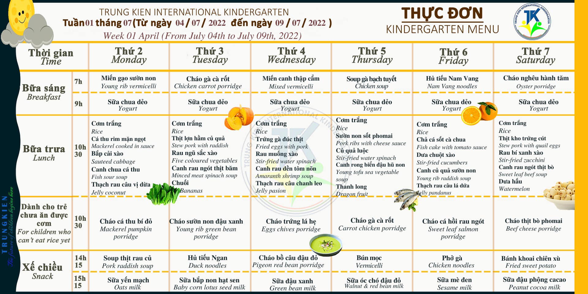 Thực đơn tuần 1 tháng 7 Thực đơn tuần 1 tháng 7